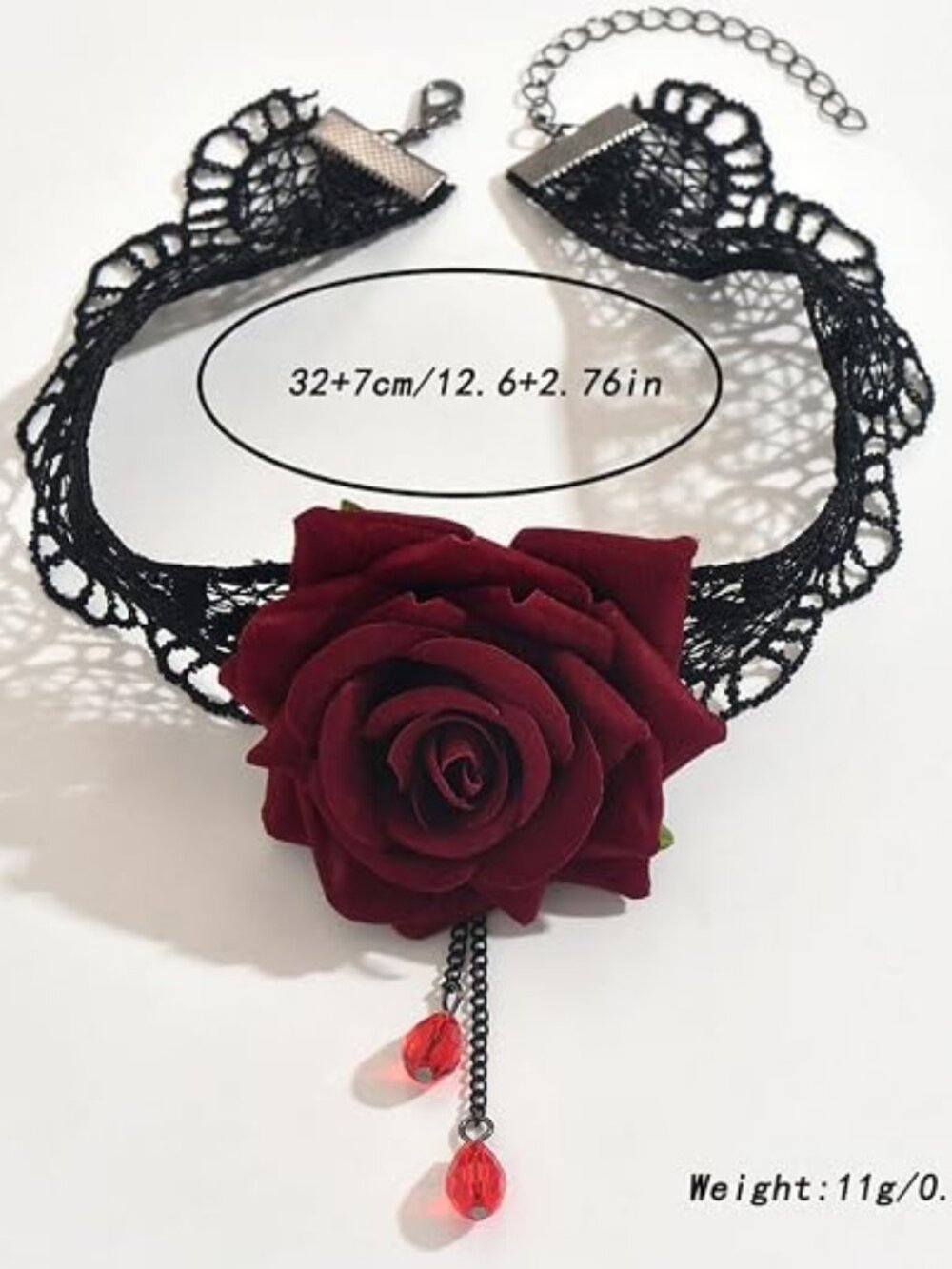 Gothic Black Lace Rose Choker Necklace – Vintage Victorian Goth Jewelry - Picture 5 of 7
